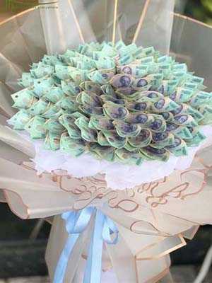 Ảnh hoa sinh nhật bó tiền 500k